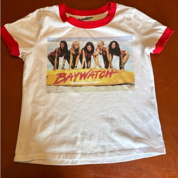 Baywatch Graphic Ringer Tee Lifeguard 80s Aesthetic Contrast Trip Small - Picture 2 of 8